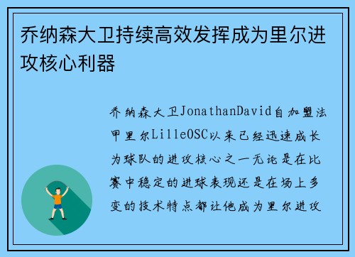 乔纳森大卫持续高效发挥成为里尔进攻核心利器